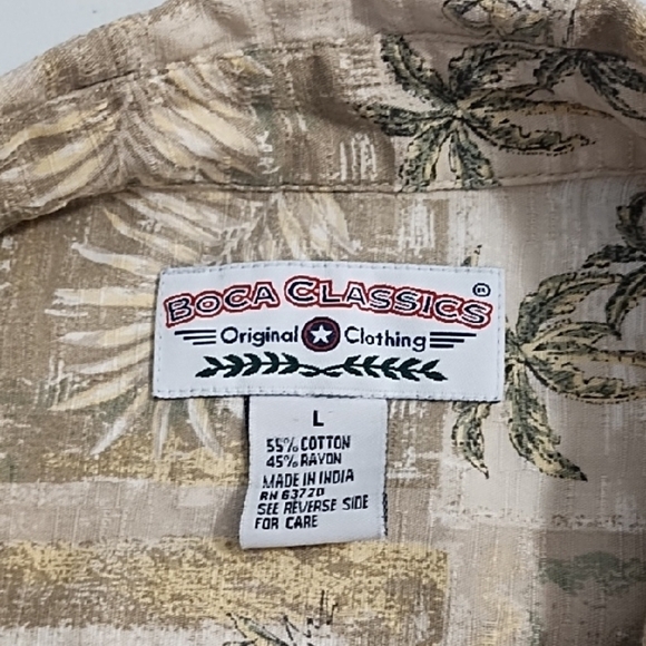 Island Beach Print Natural Colors Button Down Shirt Cocoanut Wood Buttons - Picture 8 of 13